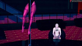 Morrigan divoce tančí na stole v průhledném halloweenském kostýmu pro fantasy krále.