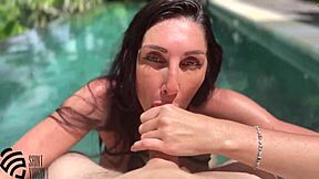 hot milf fucked by the pool and gets sperm on face
