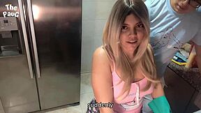 stepdaughter seduces guy in store while stepmother showers