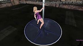 Beautiful Dahlia in Second Life’s metaverse pole dance show in animated 3D