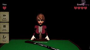 Teen 18+ plays x roulette 3, lying on the table for squirting cumshot with big tits in 3d anime game