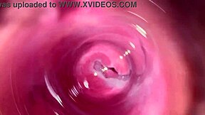 Close up of Mia’s wet and slippery vagina during a solo pleasure session