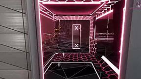 Teen 18+ plays x roulette 3, lying on the table for squirting cumshot with big tits in 3d anime game