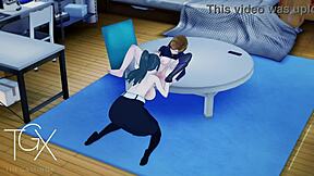 Lesbian Hentai featuring Nobara and Maki in a Jujutsu-themed game