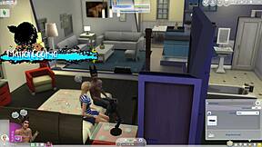 Mod malvagio Sims 4 si diverte con vicina dalle tette enormi in cartoon 3D selvaggio