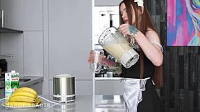 Slutty Maid Bent Over, Fucked Hard in Doggystyle, and Fed Hot Cum