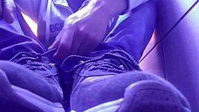 Pink socks and tired feet are what I am wearing and I am alone in this video