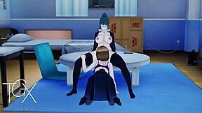 Lesbian Hentai featuring Nobara and Maki in a Jujutsu-themed game