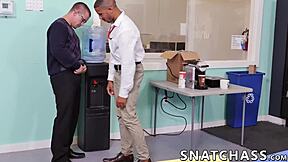 Ripped Ebony Stud Riding Boss Cock In Office Threesome