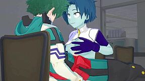 Toru Hagakure meets Izuku Midoriya in this anime scene