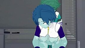 Toru Hagakure meets Izuku Midoriya in this anime scene