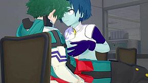 Toru Hagakure meets Izuku Midoriya in this anime scene