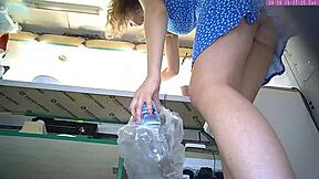 Sexy blonde step sister caught on voyeur cam upskirt!