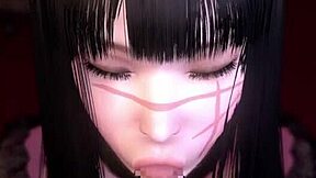 Chainsaw Man in 3D cartoon with bondage and chains.