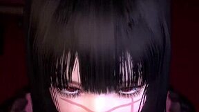 चेनसॉ मैन 3डी कार्टून में बंधन और जंजीरों के साथ।