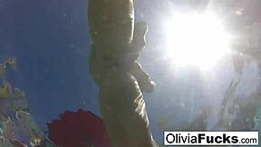 olivia enjoys nude summer pool fun with big tits