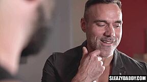 Step dads sneak in to wake sons for taboo gay rimjob.