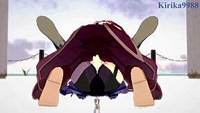 amber and fischl with amy and aether in wild genshin impact hentai.