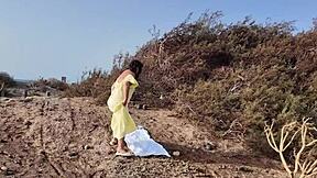 Hey, check out this brazen voyeur with a curvy nudist outdoors!