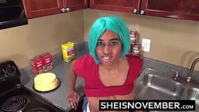 step brother convinces step sister to have sex in kitchen