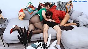 Two Horny Mature Women Fuck Lucky Young Man in Wild FFM Threesome!