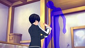 Sword Art Online Yaoi - Kirito HANDJOB Explosion in Anime Game PORN!