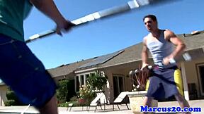 Muscular hunk gets his ass fucked outside in gay porn video