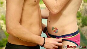 Gay hunk receives massage and handjob session
