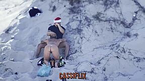 mama noel suggests her pussy as a christmas gift on the beach