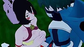 3D animated porn with Shino, Mei, and Izuku from MHA