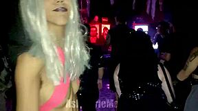 hairy babe teases with nip slip upskirt in public