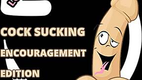 In this gay video, the narrator encourages intense cock sucking with detailed instructions