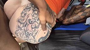 Car gangbang with friend and three cocks!