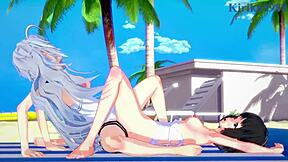 in this hentai, miku kohinata and laura bodewig engage in lesbian play