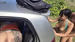 Car gangbang with friend and three cocks!