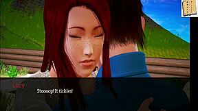 In my new family, the teen with big tits plays a game with her ass