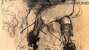 Vintage erotic art with antique cartoon anime hentai illustrations