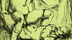 Vintage erotic art with antique cartoon anime hentai illustrations