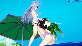 in this hentai, miku kohinata and laura bodewig engage in lesbian play