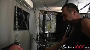 Inked hunk tackles costumed ass in orgy bareback!