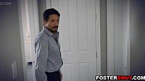 Foster step mom makes disobedient stepdaughter suck her strap-on