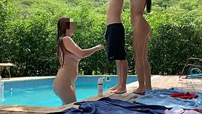 Latina Babes Fuck Guy Poolside