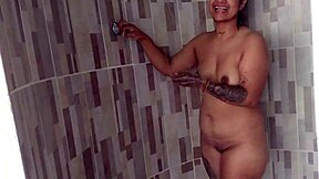 while husbands are out, my friend and i shower together and end up fucking