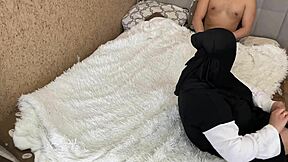 Cum dripping on Arab MILF's tights?