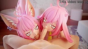 two anime girls suck your cock in cartoon hentai