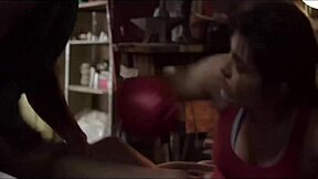 A hardcore sex scene takes place in a boxing class with my stepsister