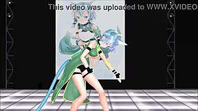 Sinon from Sword Art Online shows off big tits in MMD