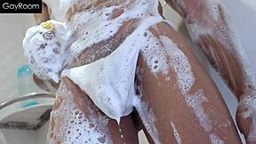 Twink pries open tight ass with cock in shower