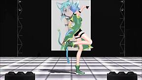 Sinon from Sword Art Online shows off big tits in MMD