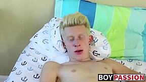 blond twink tugs dick and drills ass with toys